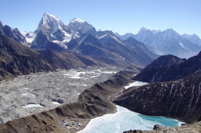 The lakes of Gokyo and mountain views from top of Gokyo Ri.