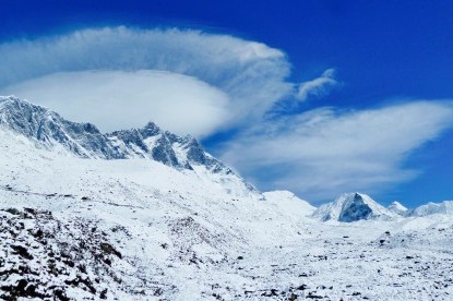 The view of Nuptse and Lhotse walls with Island peak.