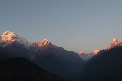 sunset view over Annapurna south, Hiunchuli peak and fishtail mountains.