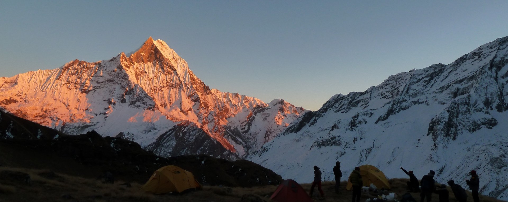 The Sunset view over Mt. Machhapuchhre seen from Tent Peak high camp